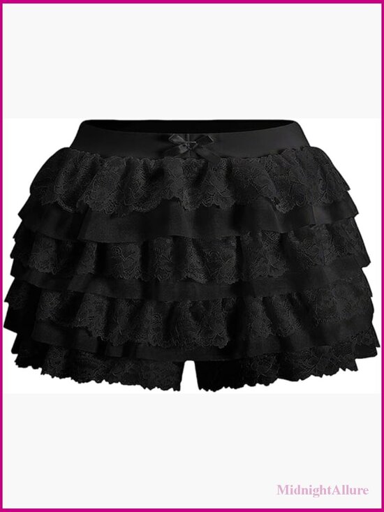 Pants - Y2K Lace Multi-Layered Ruffle Shorts, Skirt-Like Bloomers Pettipants